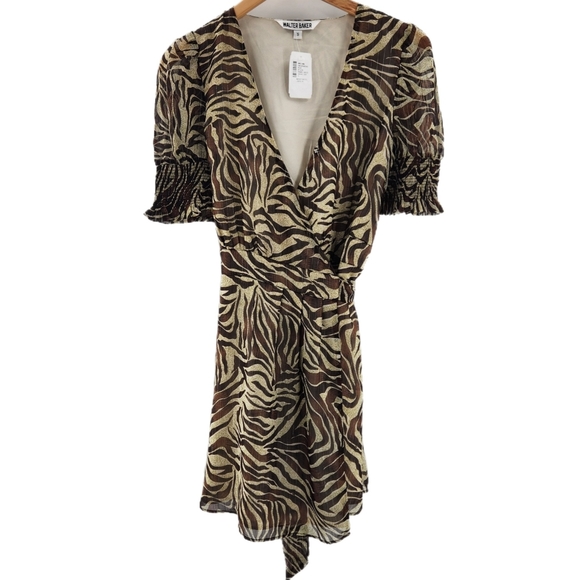 Walter Baker Dresses & Skirts - Walter Baker Brandi Safari Zebra Print Short Sleeve Wrap Mini Dress Womens Small